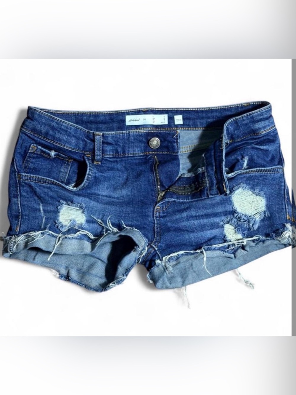 Women's Distressed Dark Blue Denim Cutoff Shorts